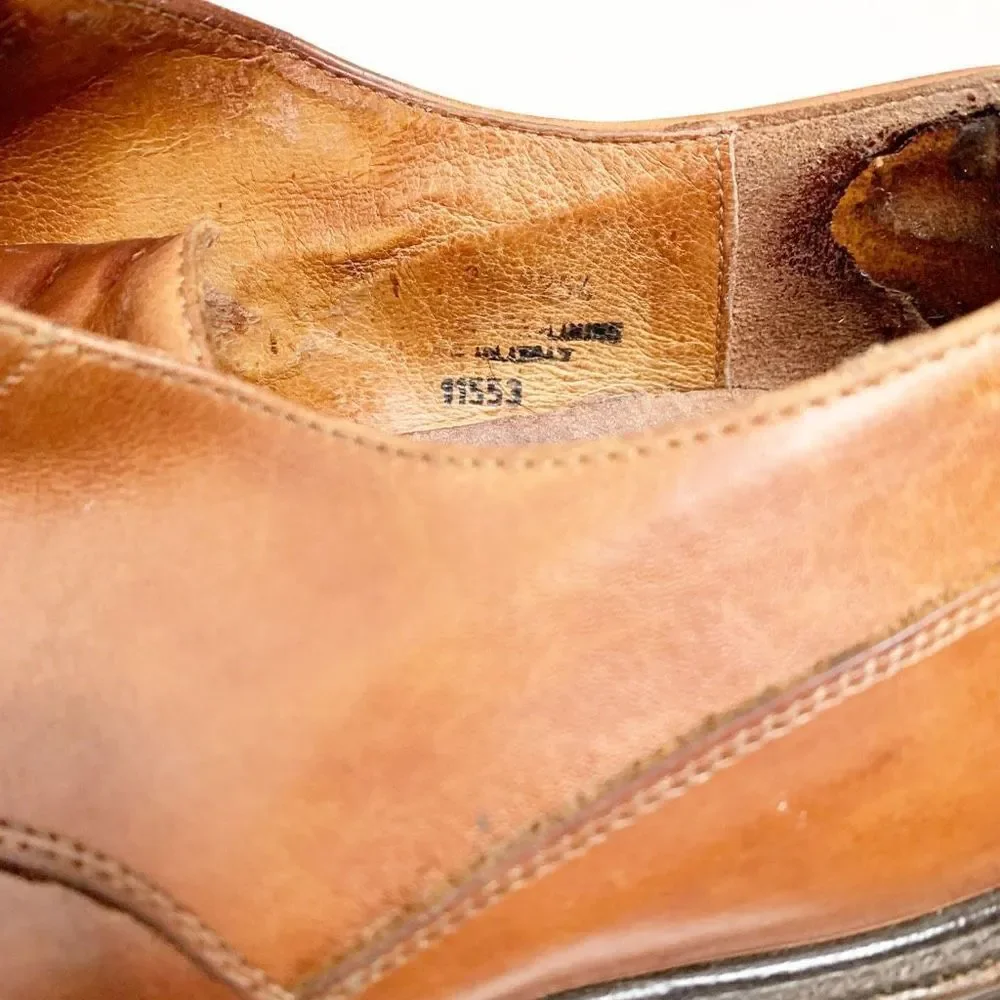 Johnston & Murphy Men's Shoes Oxfords Brown Leather Apron Toe Made in Italy - 10